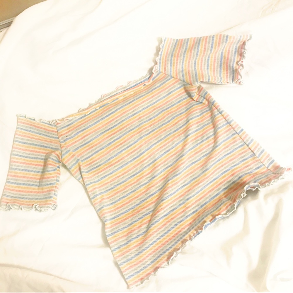 Ruffled Striped Shoulder Cropped Shirt